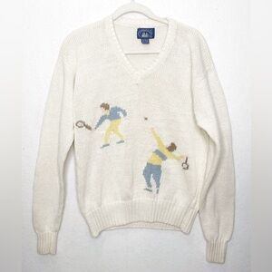 Vintage Boat House Row Tennis Pickleball Cotton Blend V-Neck Sweater Size XL